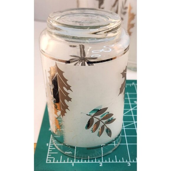 Vintage Libbey Silver Foliage Glasses Set Of 7 Frosted Tumblers With Metallic Le - Picture 2 of 5